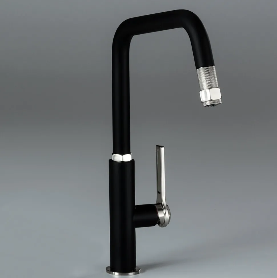 Abode Hex Industrial Single Lever Mono Pull Out Kitchen Mixer Tap - Matt Black