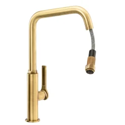 Abode Hex Industrial Single Lever Mono Pull Out Kitchen Mixer Tap - Antique Brass