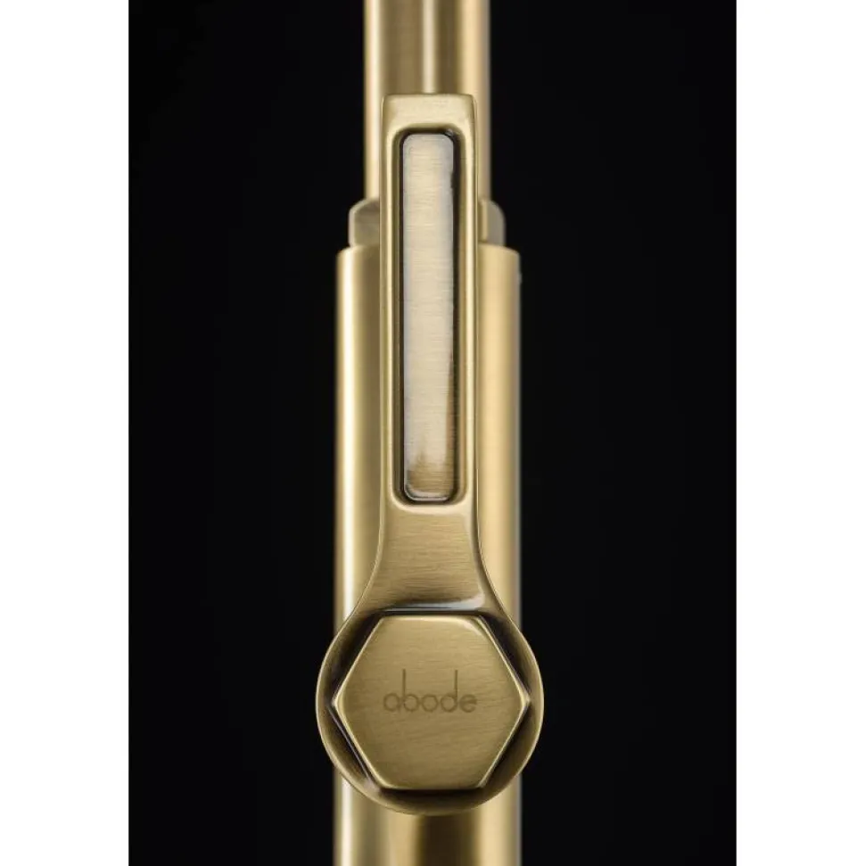 Abode Hex Industrial Single Lever Mono Pull Out Kitchen Mixer Tap - Antique Brass