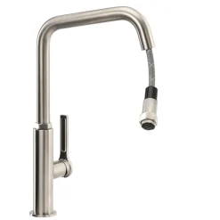 Abode Hex Industrial Single Lever Mono Pull Out Kitchen Mixer Tap - Brushed Nickel