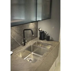 Abode Hex Industrial Twin Lever Mono Kitchen Mixer Tap - Matt Black