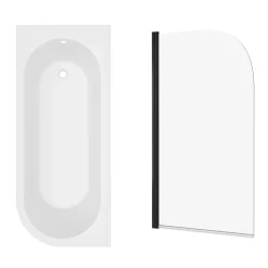 Armourcast Reinforced J Shaped Shower Bath with Panel & Shower Screen - 1700mm