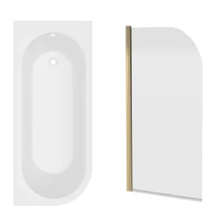 Armourcast Reinforced J Shaped Shower Bath with Panel & Shower Screen - 1700mm