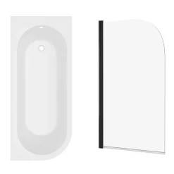 Armourcast Reinforced J Shaped Shower Bath with Panel & Shower Screen - 1700mm