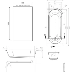 Armourcast Reinforced J Shaped Shower Bath with Panel & Shower Screen - 1700mm