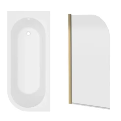 Armourcast Reinforced J Shaped Shower Bath with Panel & Shower Screen - 1700mm