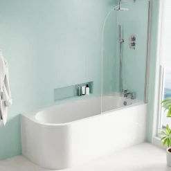 Armourcast Reinforced J Shaped Shower Bath with Panel & Shower Screen - 1700mm