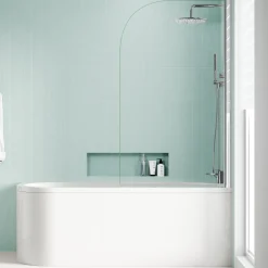 Armourcast Reinforced J Shaped Shower Bath with Panel & Shower Screen - 1700mm