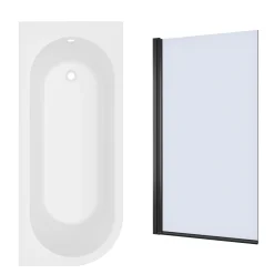 Armourcast Reinforced J Shaped Shower Bath with Panel & Shower Screen - 1700mm