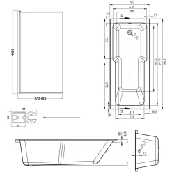 Armourcast Reinforced Keyhole Shower Bath & Brushed Brass Shower Screen - 1700mm