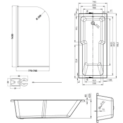 Armourcast Reinforced Keyhole Shower Bath & Brushed Brass Shower Screen - 1700mm