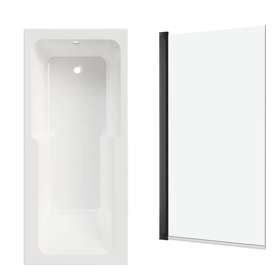 Armourcast Reinforced Keyhole Shower Bath & Matt Black Shower Screen - 1700mm