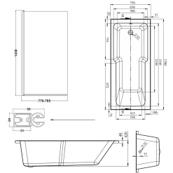 Armourcast Reinforced Keyhole Shower Bath & Matt Black Shower Screen - 1700mm