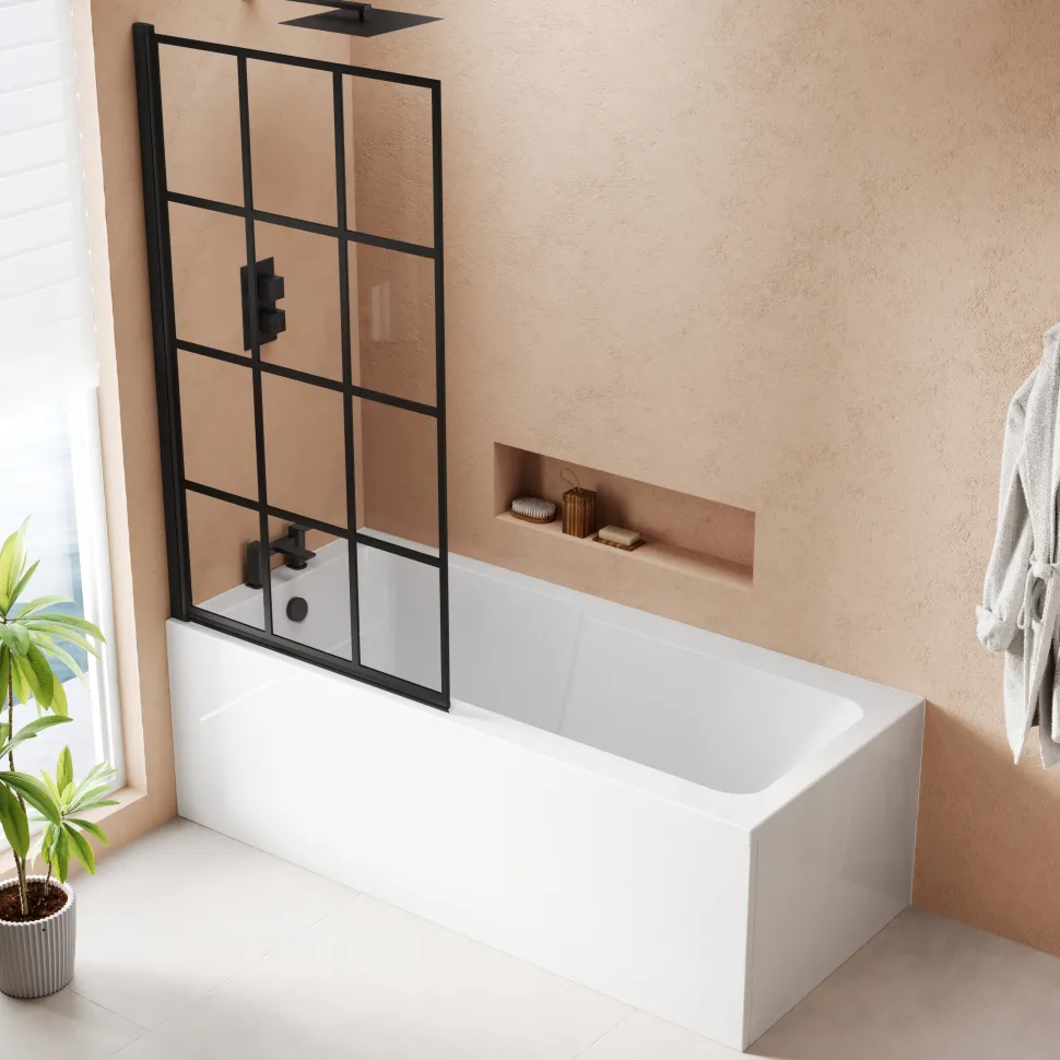 Armourcast Reinforced Keyhole Shower Bath & Matt Black Shower Screen - 1700mm