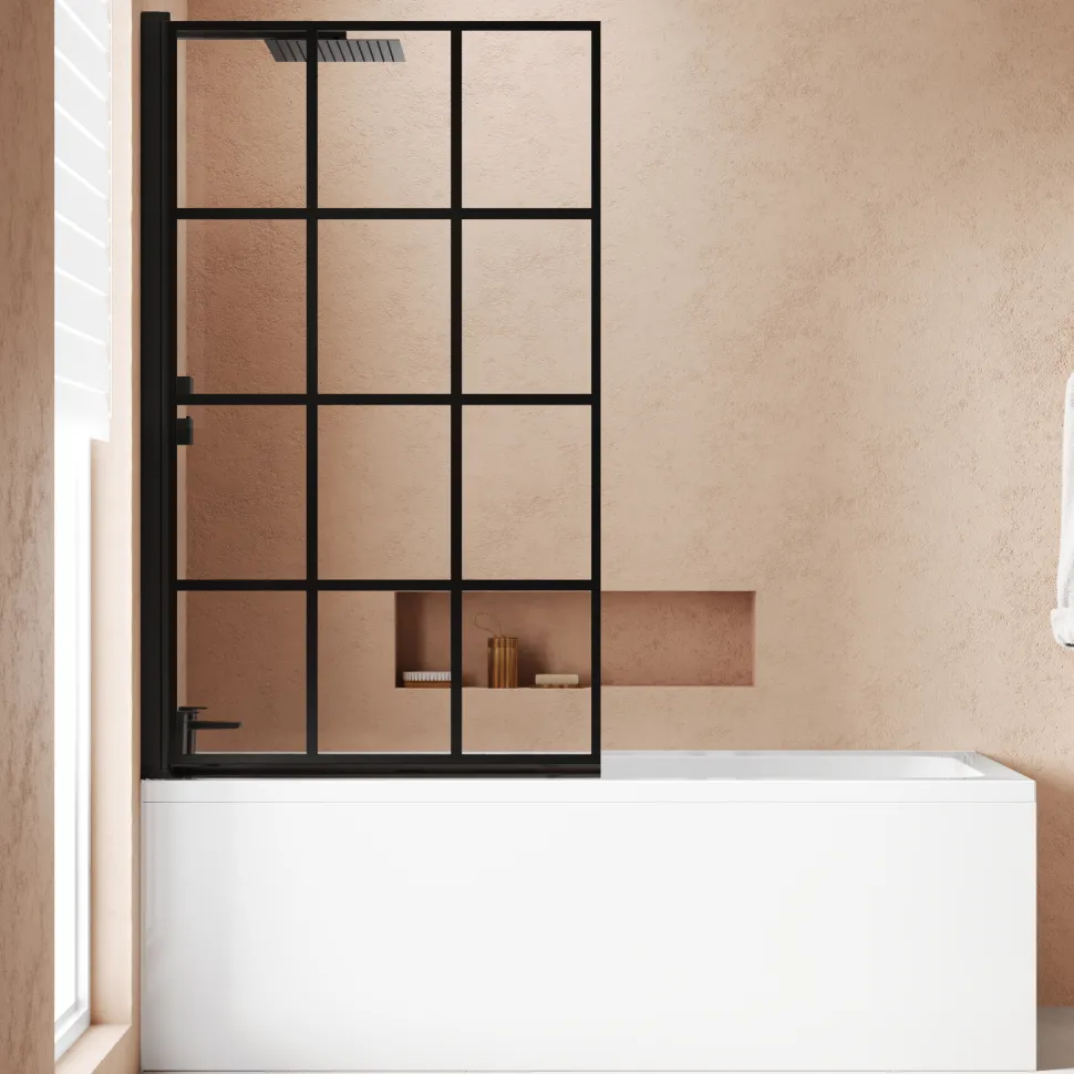 Armourcast Reinforced Keyhole Shower Bath & Matt Black Shower Screen - 1700mm