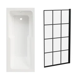 Armourcast Reinforced Keyhole Shower Bath & Matt Black Shower Screen - 1700mm