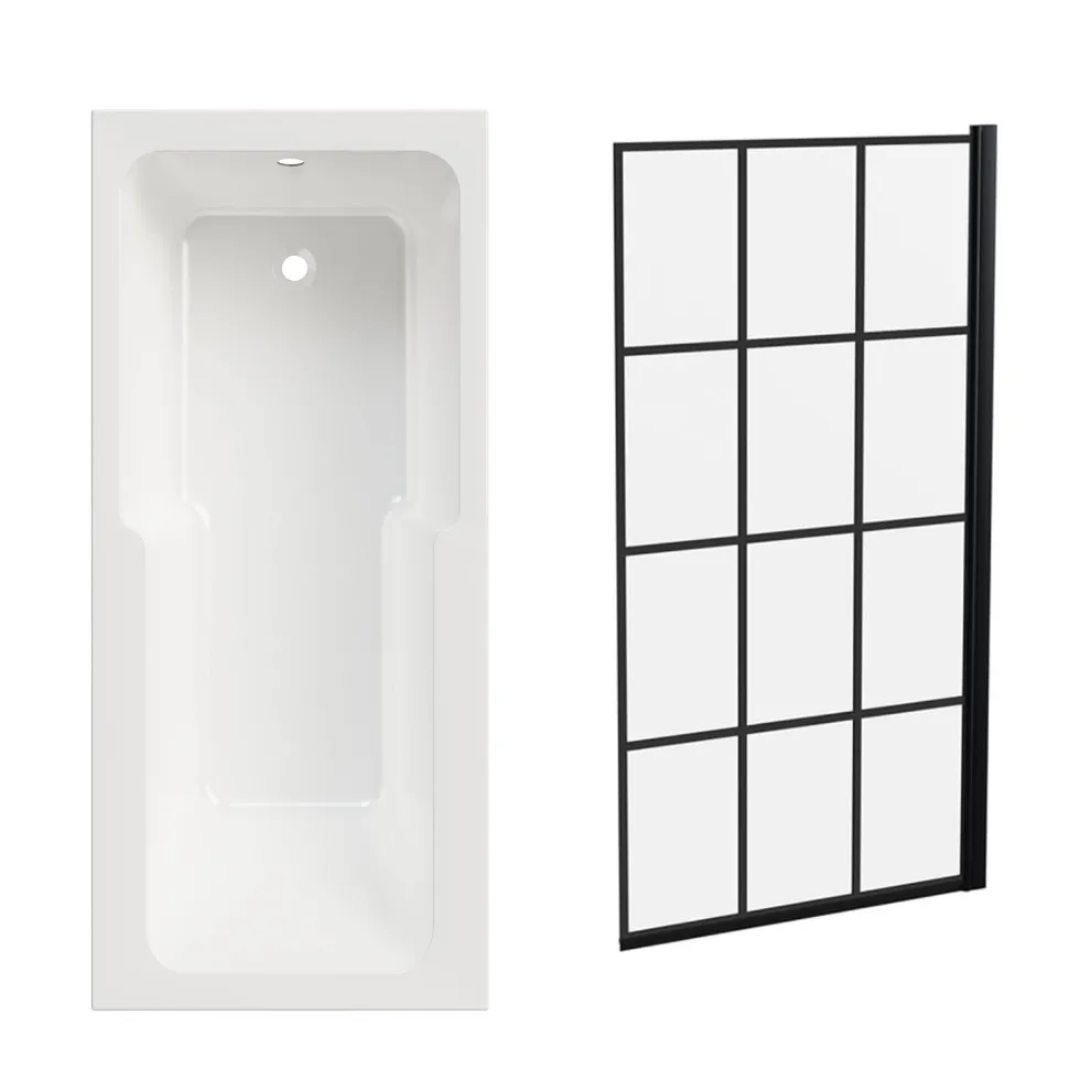 Armourcast Reinforced Keyhole Shower Bath & Matt Black Shower Screen - 1700mm
