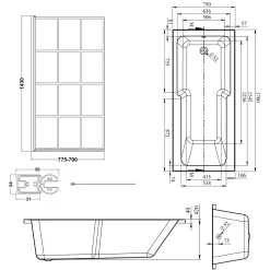 Armourcast Reinforced Keyhole Shower Bath & Matt Black Shower Screen - 1700mm