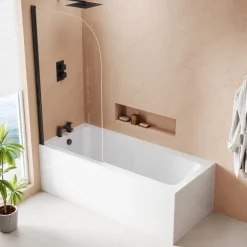 Armourcast Reinforced Keyhole Shower Bath & Matt Black Shower Screen - 1700mm