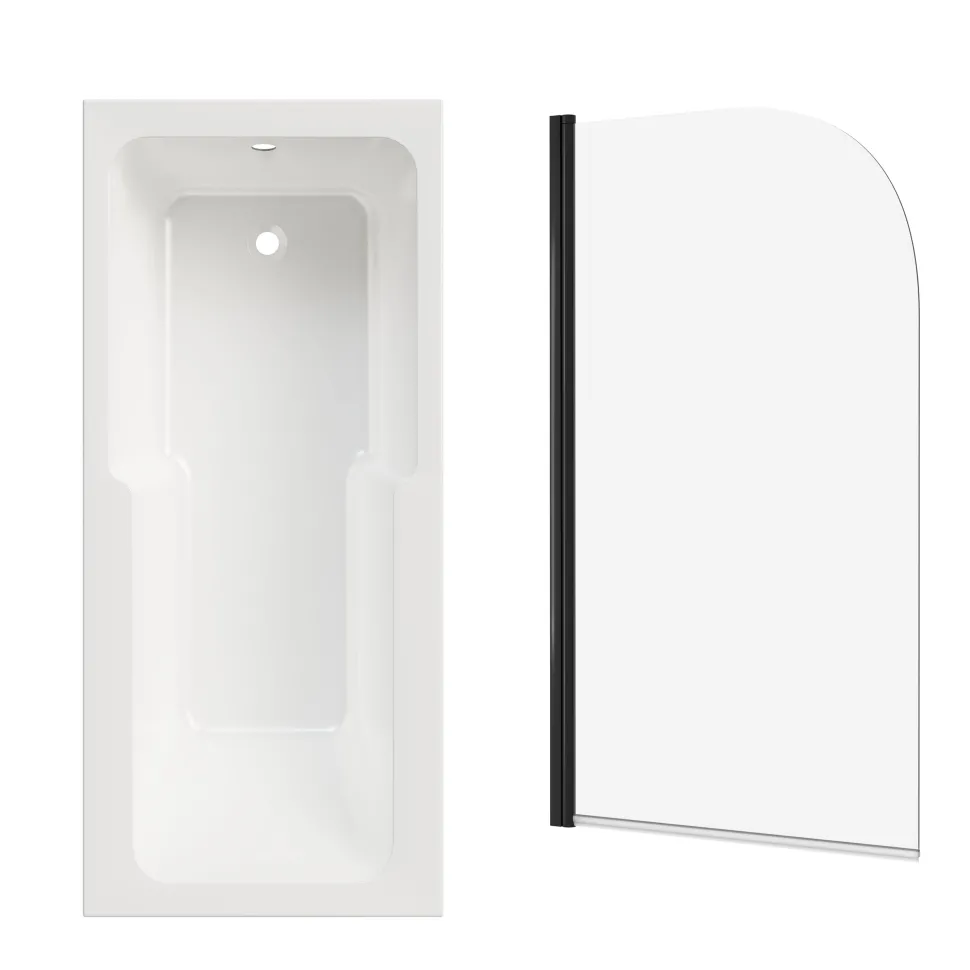 Armourcast Reinforced Keyhole Shower Bath & Matt Black Shower Screen - 1700mm