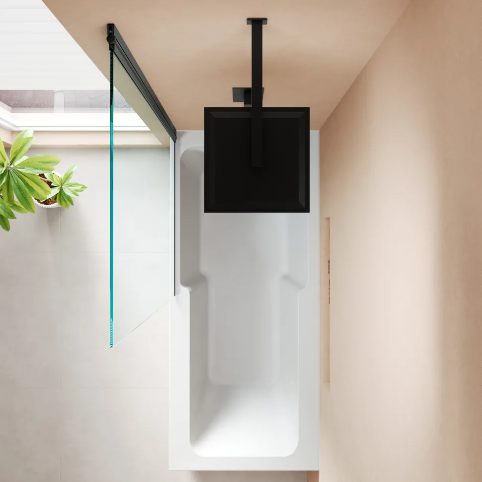 Armourcast Reinforced Keyhole Shower Bath & Matt Black Shower Screen - 1700mm
