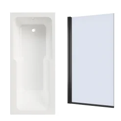 Armourcast Reinforced Keyhole Shower Bath & Matt Black Shower Screen - 1700mm