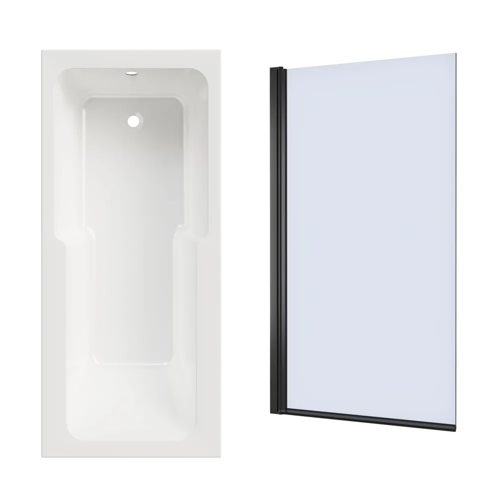 Armourcast Reinforced Keyhole Shower Bath & Matt Black Shower Screen - 1700mm