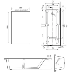 Armourcast Reinforced Keyhole Shower Bath & Matt Black Shower Screen - 1700mm