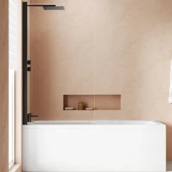Armourcast Reinforced Keyhole Shower Bath & Matt Black Shower Screen - 1700mm