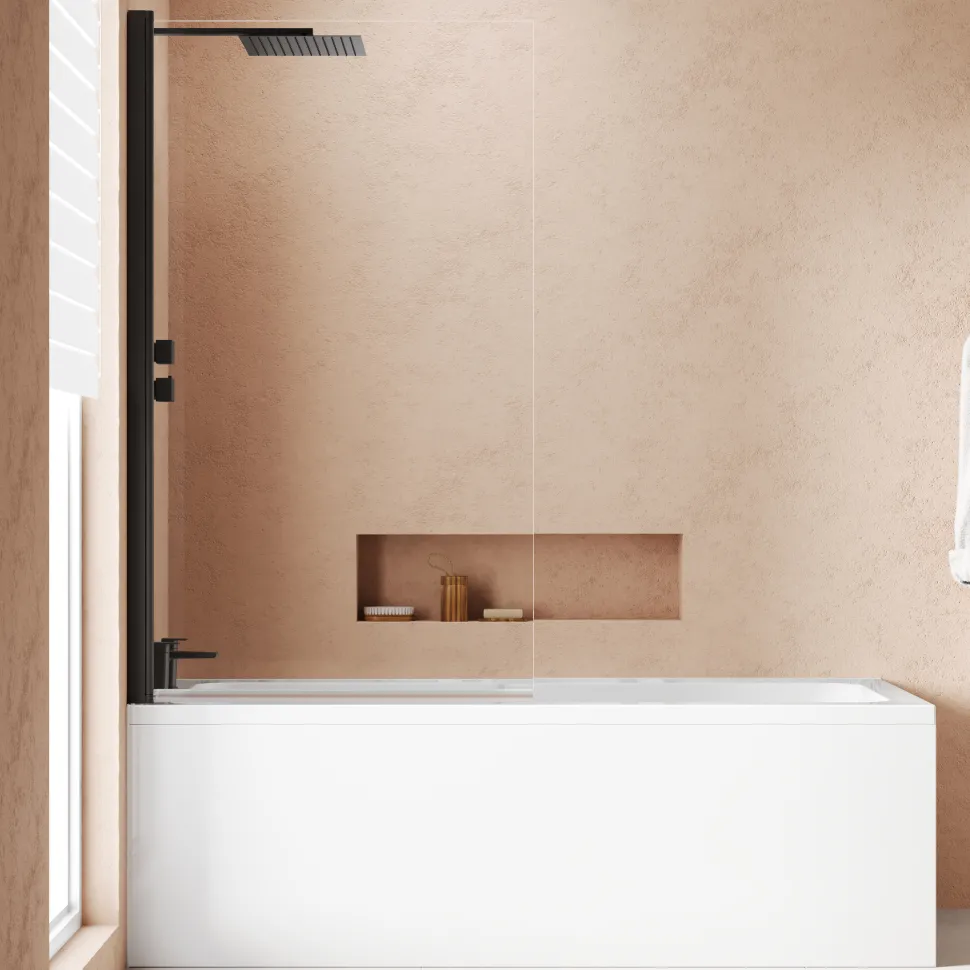 Armourcast Reinforced Keyhole Shower Bath & Matt Black Shower Screen - 1700mm