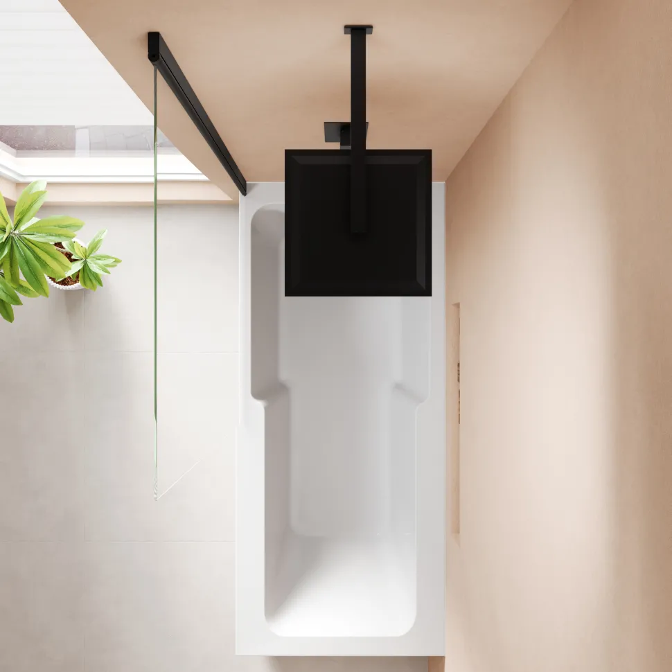 Armourcast Reinforced Keyhole Shower Bath & Matt Black Shower Screen - 1700mm