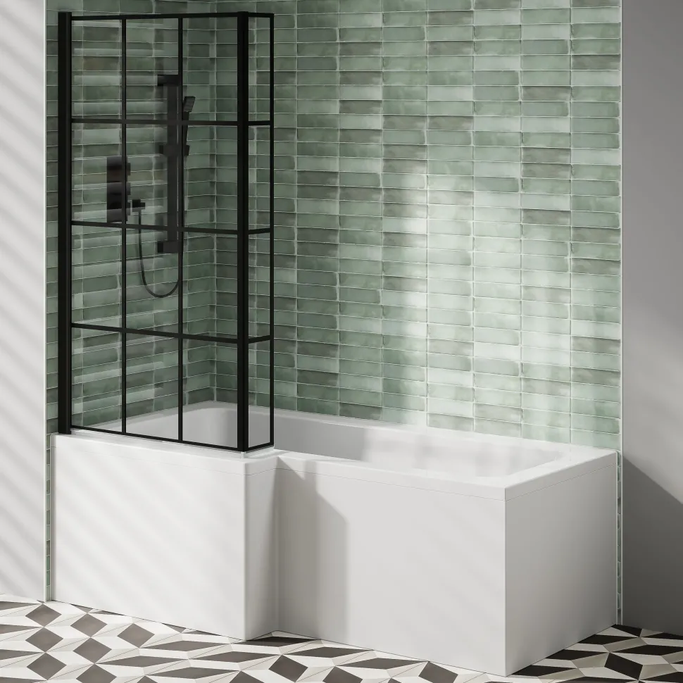 Armourcast Reinforced L Shape Single Ended Bath with Panel & Shower Screen - 1700 x 700