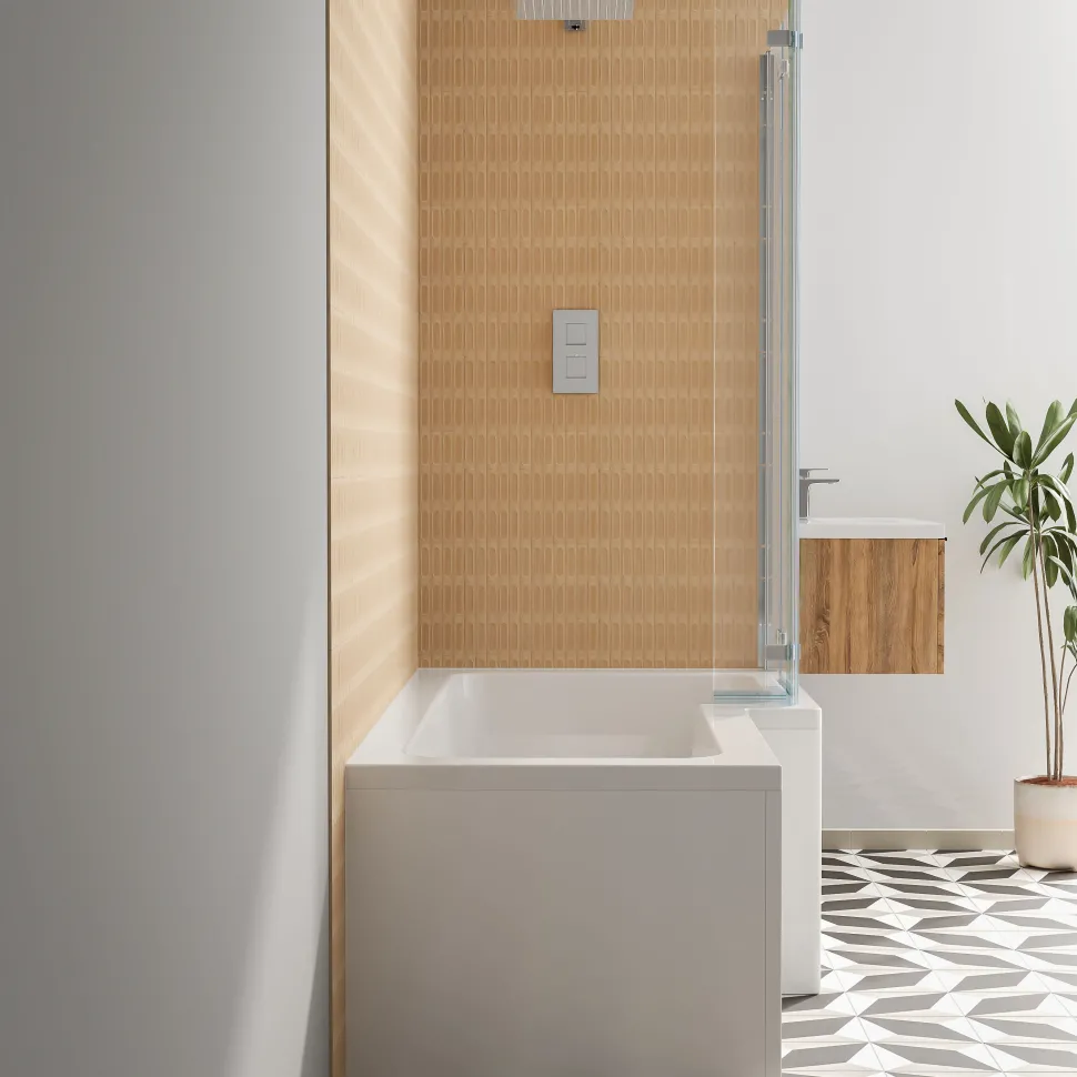 Armourcast Reinforced L Shape Single Ended Bath with Panel & Shower Screen - 1700 x 700