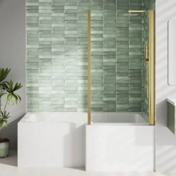 Armourcast Reinforced L Shape Single Ended Bath with Panel & Shower Screen - 1700 x 700