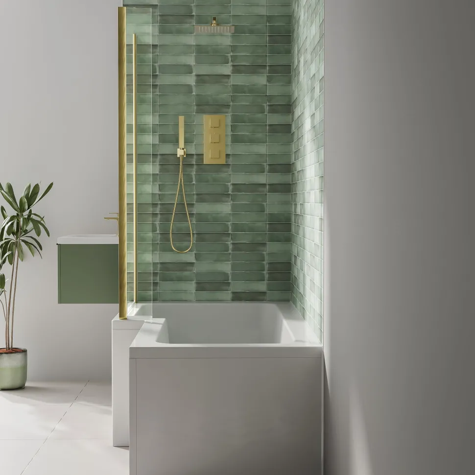 Armourcast Reinforced L Shape Single Ended Bath with Panel & Shower Screen - 1700 x 700