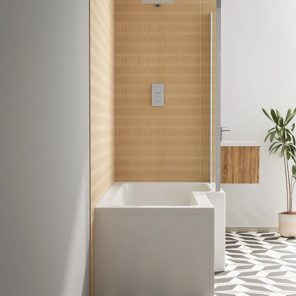 Armourcast Reinforced L Shape Single Ended Bath with Panel & Shower Screen - 1700 x 700