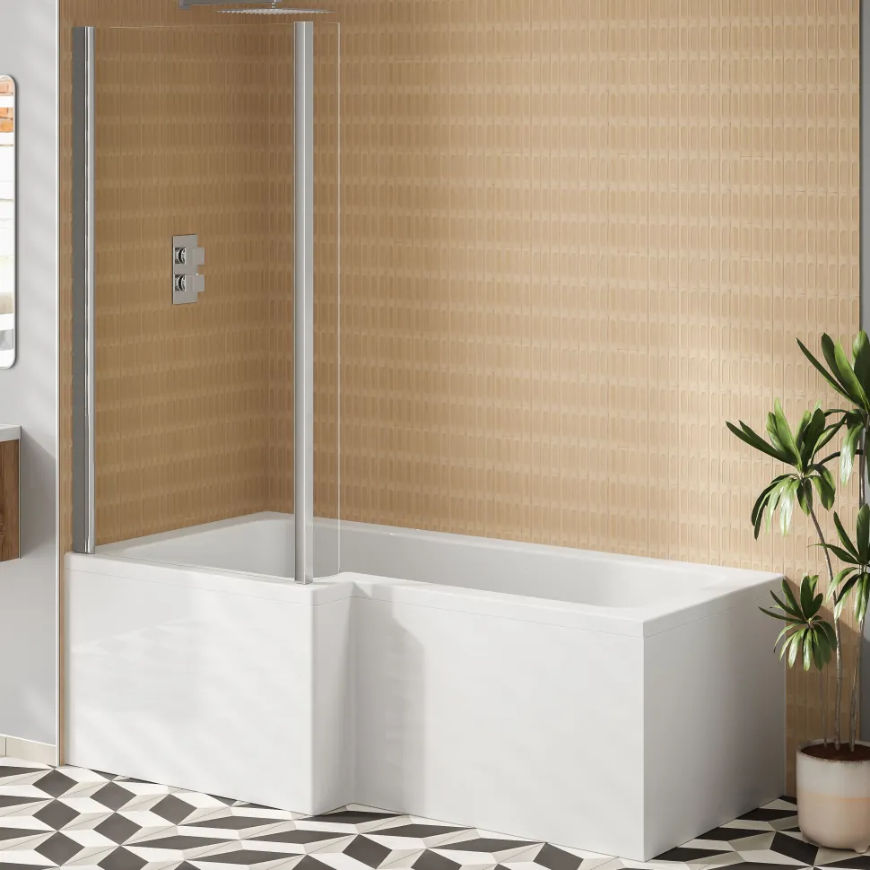 Armourcast Reinforced L Shape Single Ended Bath with Panel & Shower Screen - 1700 x 700