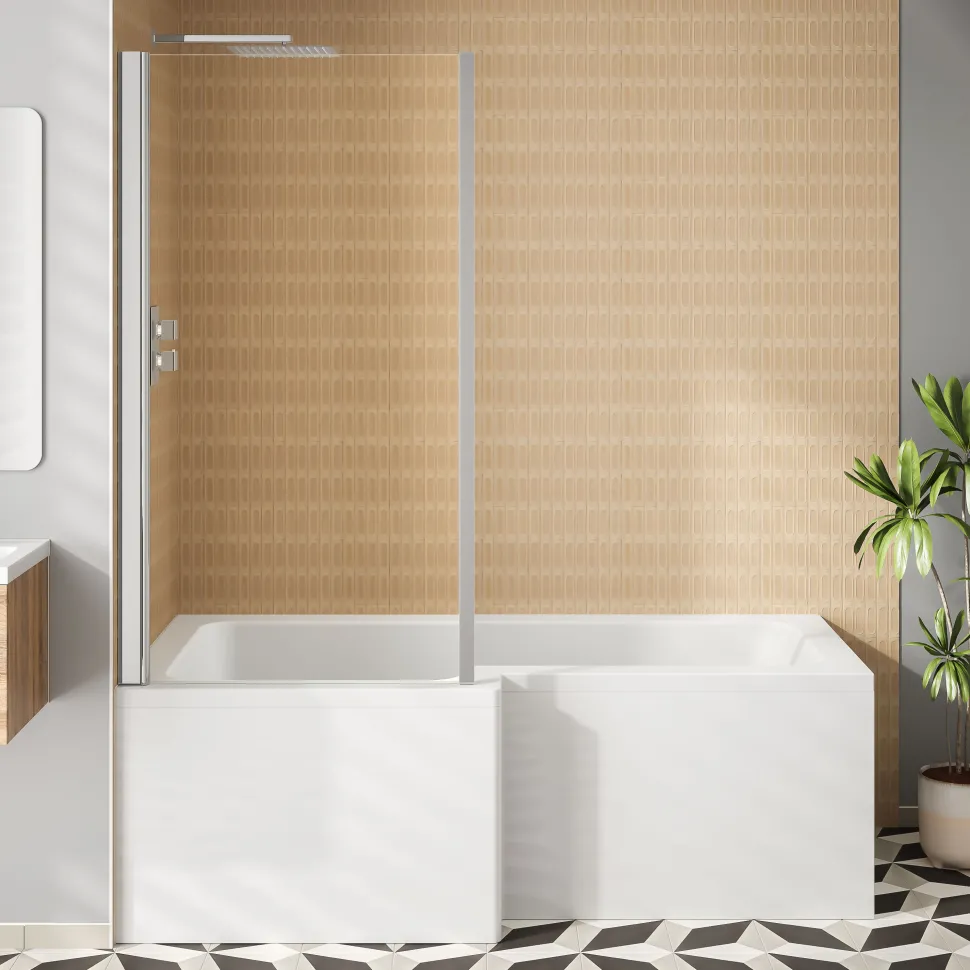 Armourcast Reinforced L Shape Single Ended Bath with Panel & Shower Screen - 1700 x 700