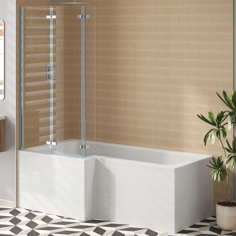 Armourcast Reinforced L Shape Single Ended Bath with Panel & Shower Screen - 1700 x 700