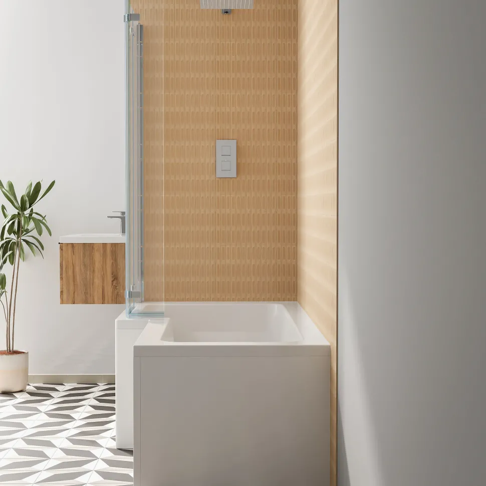 Armourcast Reinforced L Shape Single Ended Bath with Panel & Shower Screen - 1700 x 700