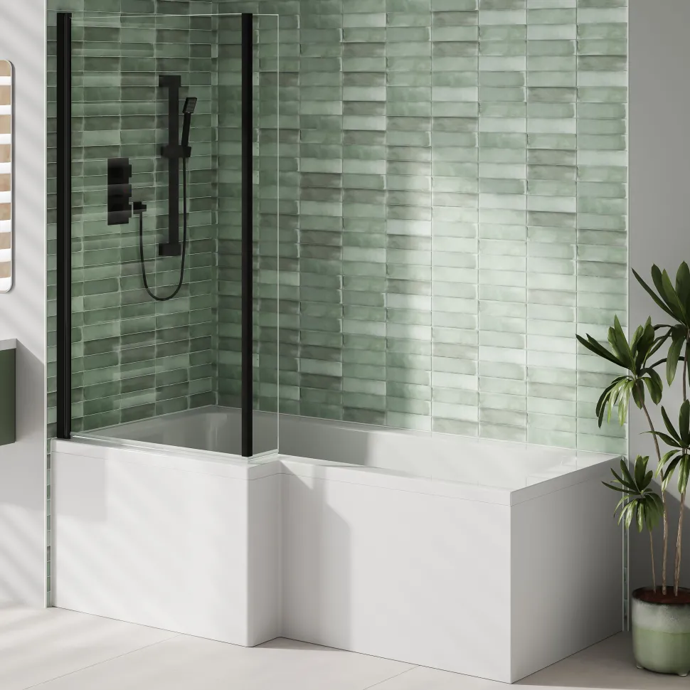 Armourcast Reinforced L Shape Single Ended Bath with Panel & Shower Screen - 1700 x 700