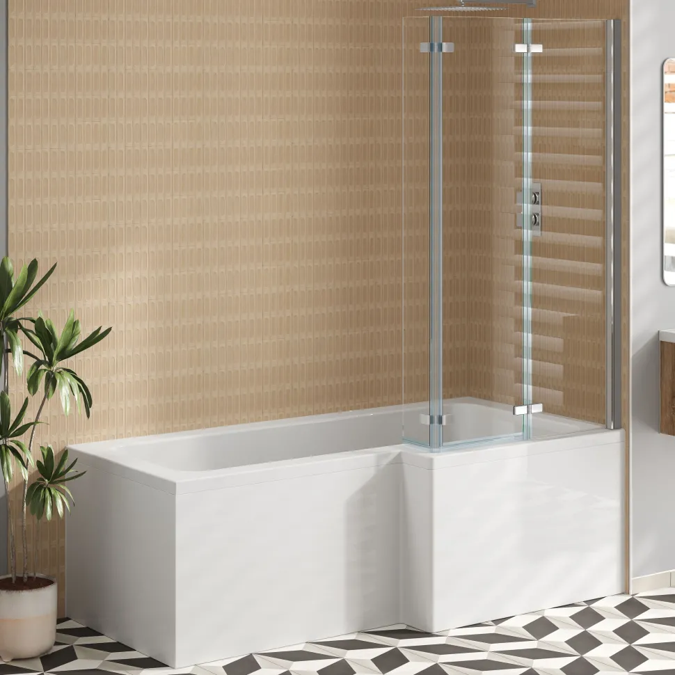Armourcast Reinforced L Shape Single Ended Bath with Panel & Shower Screen - 1700 x 700