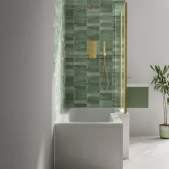 Armourcast Reinforced L Shaped Single Ended Bath with Brushed Brass Shower Screen & Panel - 1700 x 700