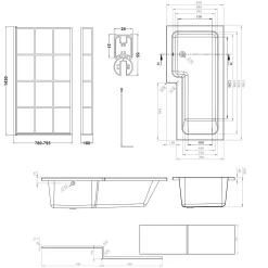 Armourcast Reinforced L Shaped Single Ended Bath with Matt Black Shower Screen & Panel - 1700 x 700