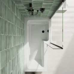 Armourcast Reinforced L Shaped Single Ended Bath with Matt Black Shower Screen & Panel - 1700 x 700