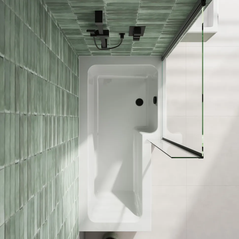 Armourcast Reinforced L Shaped Single Ended Bath with Matt Black Shower Screen & Panel - 1700 x 700