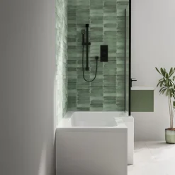 Armourcast Reinforced L Shaped Single Ended Bath with Matt Black Shower Screen & Panel - 1700 x 700
