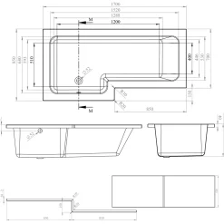 Armourcast Reinforced L-Shaped Shower Bath & Panel - 1700mm