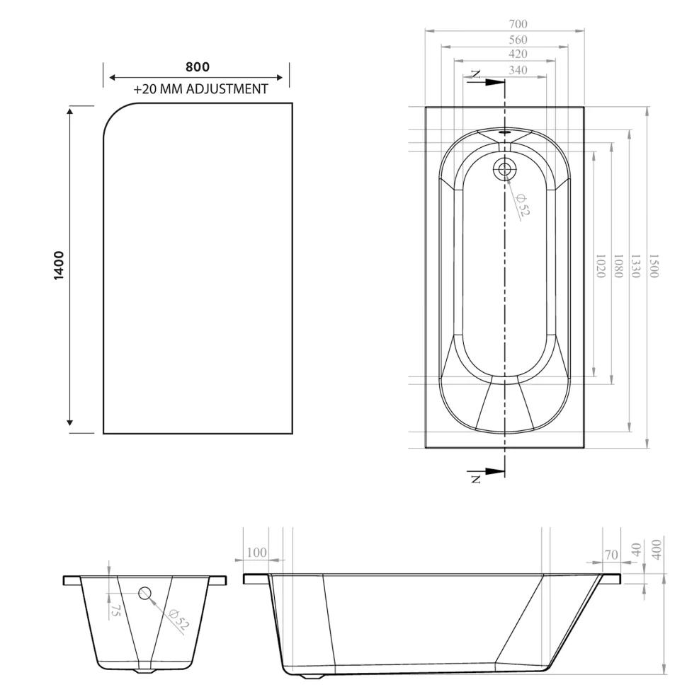 Armourcast Reinforced Single Ended Shower Bath & Shower Screen