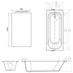 Armourcast Reinforced Single Ended Shower Bath & Matt Black Shower Screen